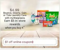 Walgreens Bounce, Downy, Gain or Tide Laundry Care offer