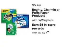 Walgreens Bounty, Charmin or Puffs Paper Products offer