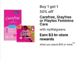 Walgreens Carefree, Stayfree or Playtex Feminine Care offer