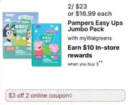 Walgreens Pampers Easy Ups Jumbo Pack offer