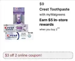 Walgreens Crest toothpaste offer