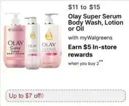 Walgreens Olay Super Serum Body Wash, Lotion or Oil offer