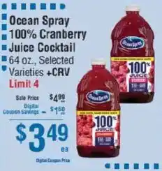 Smart & Final Ocean Spray 100% Cranberry Juice Cocktail offer