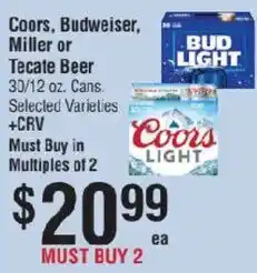 Smart & Final Coors, Budweiser, Miller or Tecate Beer offer