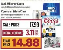Lowes Foods Bud, Miller or Coors Corona or White Claw offer