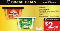 Safeway President Pub Cheese or Rondele Cheese Spread offer