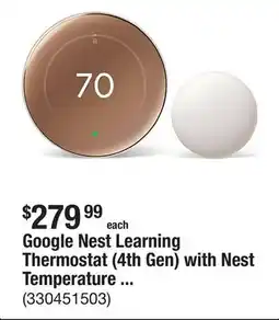 The Home Depot Google Nest Learning Thermostat (4th Gen) with Nest Temperature Sensor (2nd Gen) - Polished Gold offer
