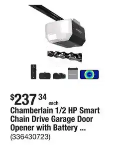 The Home Depot Chamberlain 1/2 HP Smart Chain Drive Garage Door Opener with Battery Backup offer
