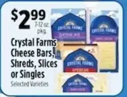 Pioneer Supermarkets Crystal Farms Cheese Bars, Shreds, Slices or Singles offer