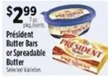 Pioneer Supermarkets President butter bars or spreadable butter offer