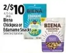 Pioneer Supermarkets Bienna chickpea or edamame snacks offer
