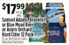 Pioneer Supermarkets Samuel Adams Brooklyn or Blue Moon Beer or Angry Orchard Hard Cider offer