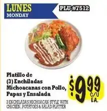 La Michoacana 3 Enchiladas Michoacan Style With Chicken, Potatoes & Salad Platter offer
