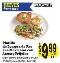 La Michoacana Beef Tongue Mexican Style with Rice & Beans Platter offer