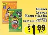 La Michoacana Lucas Lenwas Mango o Sandia Lollipops offer