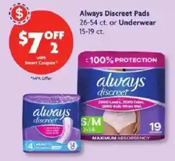 Family Dollar Always Discreet Pads or Underwear offer