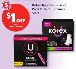 Family Dollar Kotex tampons or pads or liners offer