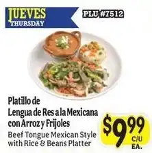 La Michoacana Beef Tongue Mexican Style with Rice & Beans Platter offer