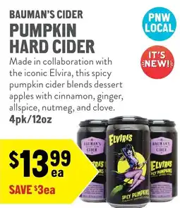 New Seasons Market Bauman's cider pumpkin hard cider offer