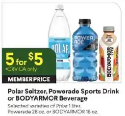 Raley's Polar Seltzer, Powerade Sports Drink or BODYARMOR Beverage offer