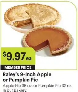 Raley's Raley's 9-Inch Apple or Pumpkin Pie offer