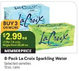 Raley's 8-Pack La Croix Sparkling Water offer