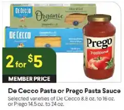 Raley's De Cecco Pasta or Prego Pasta Sauce offer