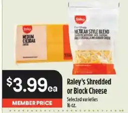 Raley's Raley's Shredded or Block Cheese offer