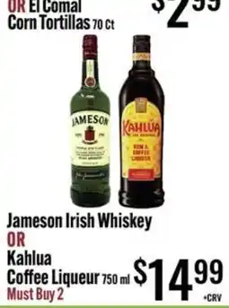 Jons International Jameson Irish Whiskey OR Kahlua Coffee Liqueur offer