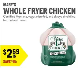 New Seasons Market Mary's whole fryer chicken offer