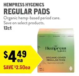 New Seasons Market Hempress Hygenics Regular Pads offer