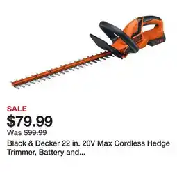 Tractor Supply Company Black & Decker 22 in. 20V Max Cordless Hedge Trimmer, Battery and Charger Included, LHT2220 offer