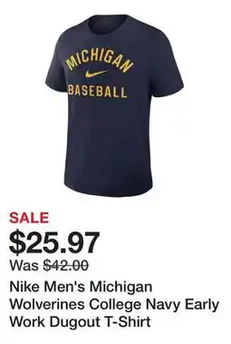 Dick's Sporting Goods Nike Men's Michigan Wolverines College Navy Early Work Dugout T-Shirt offer