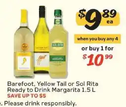 Winn Dixie Barefoot, Yellow Tail or Sol Rita Ready to Drink Margarita 1.5 L offer