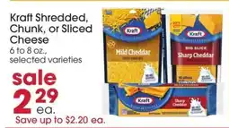 Giant Eagle Kraft Shredded, Chunk or Sliced Cheese offer