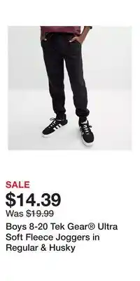 Kohl's Boys 8-20 Tek Gear Ultra Soft Fleece Joggers in Regular & Husky offer