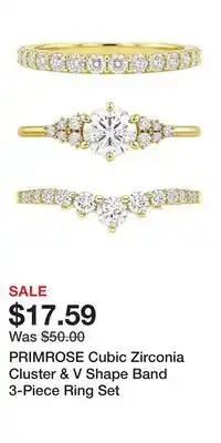 Kohl's PRIMROSE Cubic Zirconia Cluster & V Shape Band 3-Piece Ring Set offer