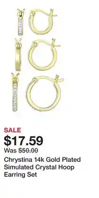 Kohl's Chrystina 14k Gold Plated Simulated Crystal Hoop Earring Set offer
