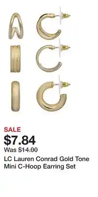 Kohl's LC Lauren Conrad Gold Tone Mini C-Hoop Earring Set offer