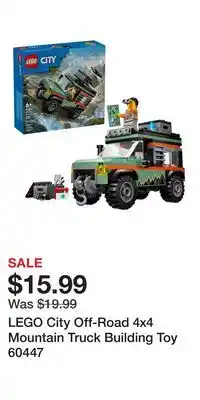 Kohl's LEGO City Off-Road 4x4 Mountain Truck Building Toy 60447 offer