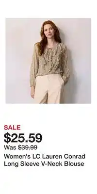 Kohl's Women's LC Lauren Conrad Long Sleeve V-Neck Blouse offer