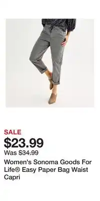 Kohl's Women's Sonoma Goods For Life Easy Paper Bag Waist Capri offer