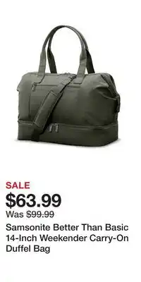 Kohl's Samsonite Better Than Basic 14-Inch Weekender Carry-On Duffel Bag offer