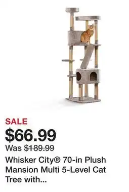 Petsmart Whisker City 70-in Plush Mansion Multi 5-Level Cat Tree with Scratching Posts, Corrugate Scratcher offer