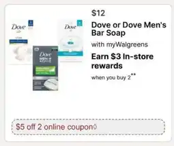 Walgreens Dove or Dove Men's Bar Soap offer