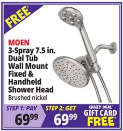 Ocean State Job Lot MOEN 3-Spray 7.5 in. Dual Tub Wall Mount Fixed and Handheld Shower Head Brushed Nickel offer
