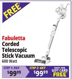Ocean State Job Lot Fabuletta 600W Corded Telescopic Stick Vacuum White offer