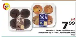 Weis Markets Antonina's Gluten Free Blueberry, Cinnamon Chip or Triple Chocolate Muffins offer