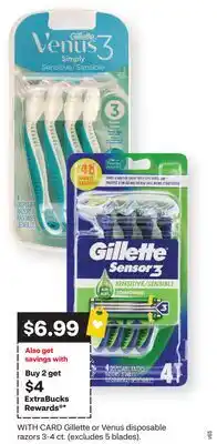 CVS Gillette or Venus disposable razors 3-4 ct. (excludes 5 blades) offer