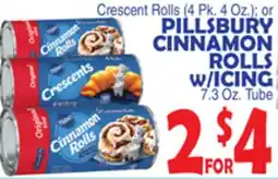 Bravo Supermarkets Crescent Rolls (4 Pk. 4 Oz.) or PILLSBURY CINNAMON ROLLS w/ICING offer